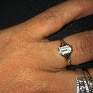 Aqua emerald cut solid gold ring 5